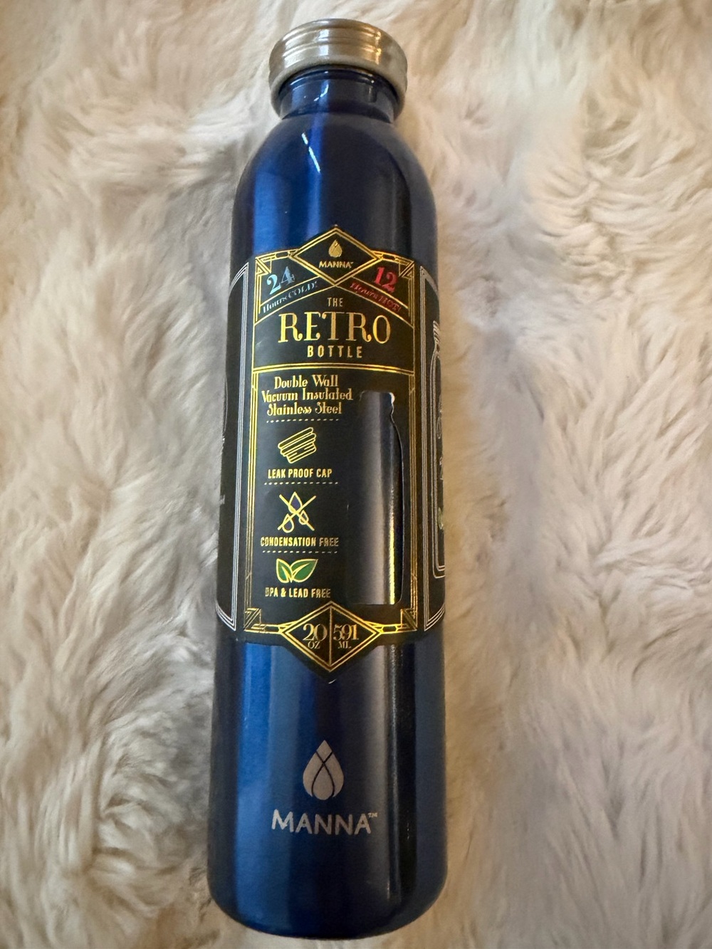 New 20oz Manna Metallic Blue Retro Bottle -